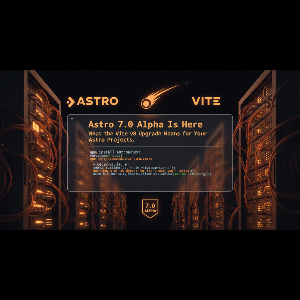 Terminal window showing Astro 7.0 alpha build output with Vite v8 speed metrics