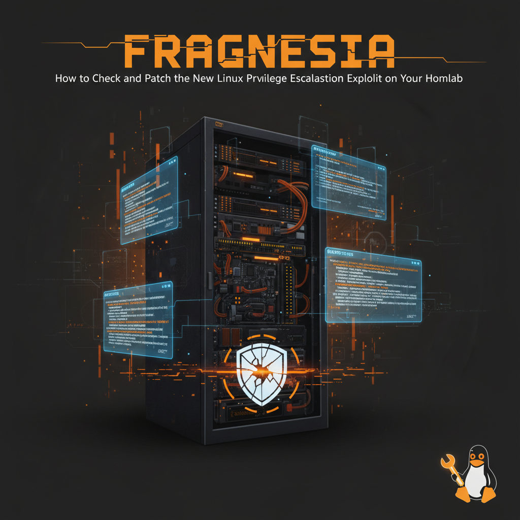 Terminal output showing kernel version check and patch commands for the Fragnesia Linux privilege escalation vulnerability