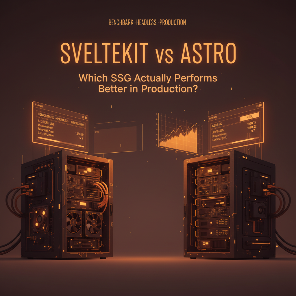 Terminal output comparing Astro and SvelteKit build times and Lighthouse scores side by side